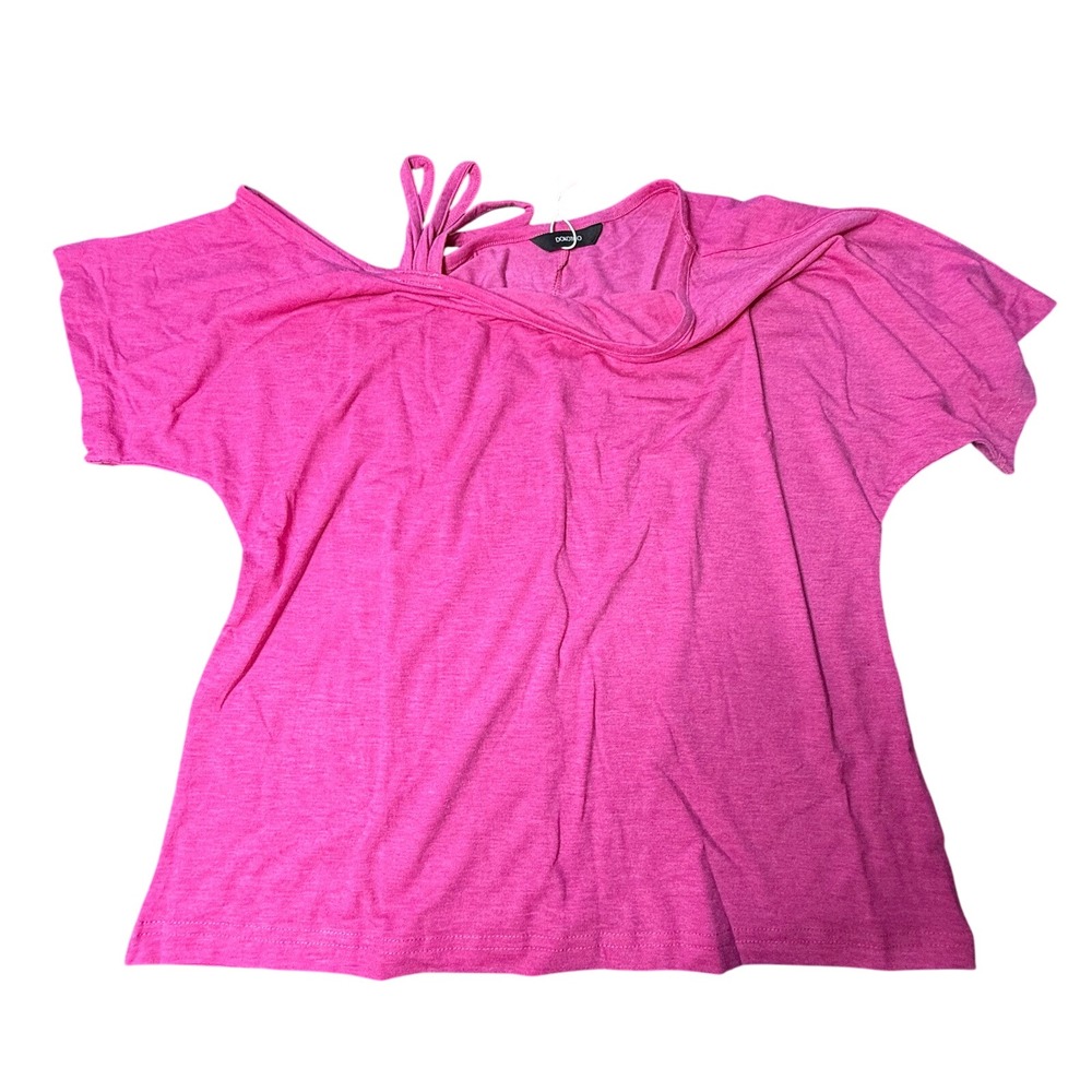 DOKOTOO Off Shoulder Top Hot Pink Short Sleeve Casual Blouse Size S